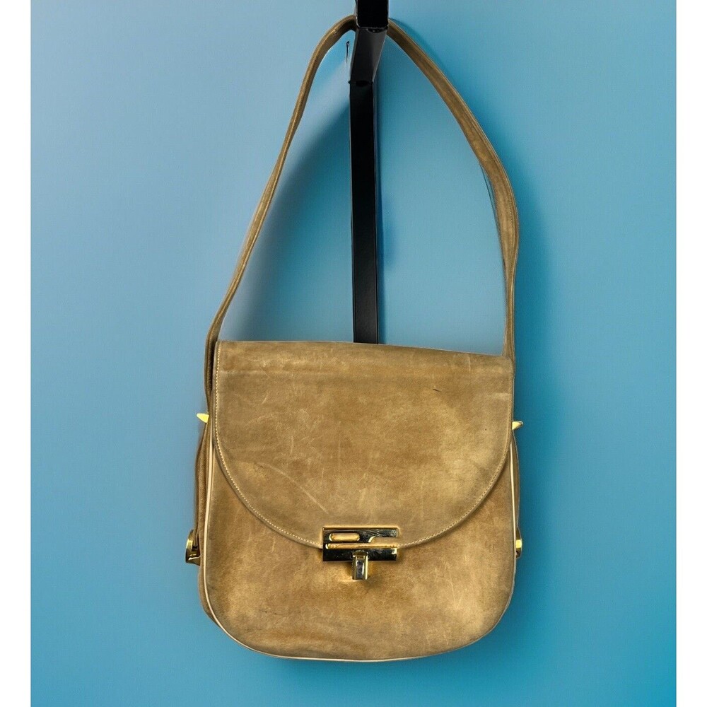 Nicholas Reich Vintage 50s Brown‎ Suede Shoulder Bag Kiss Lock Coin Purse USA